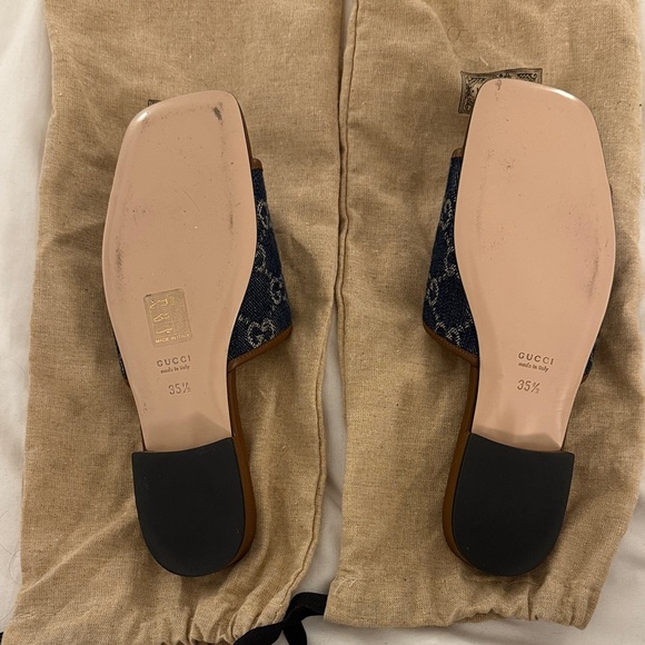 Gucci Jolie Sandals: Denim and Brown GG Slide Sandals - Picture 2 of 7